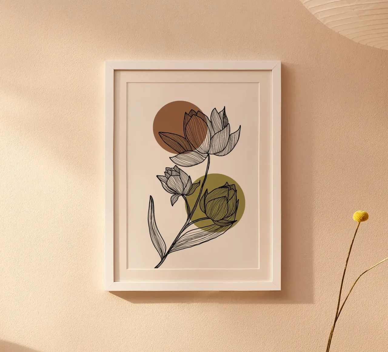 Line art di fiori di loto con cerchi poster con telaio in plastica da FlowersShop
