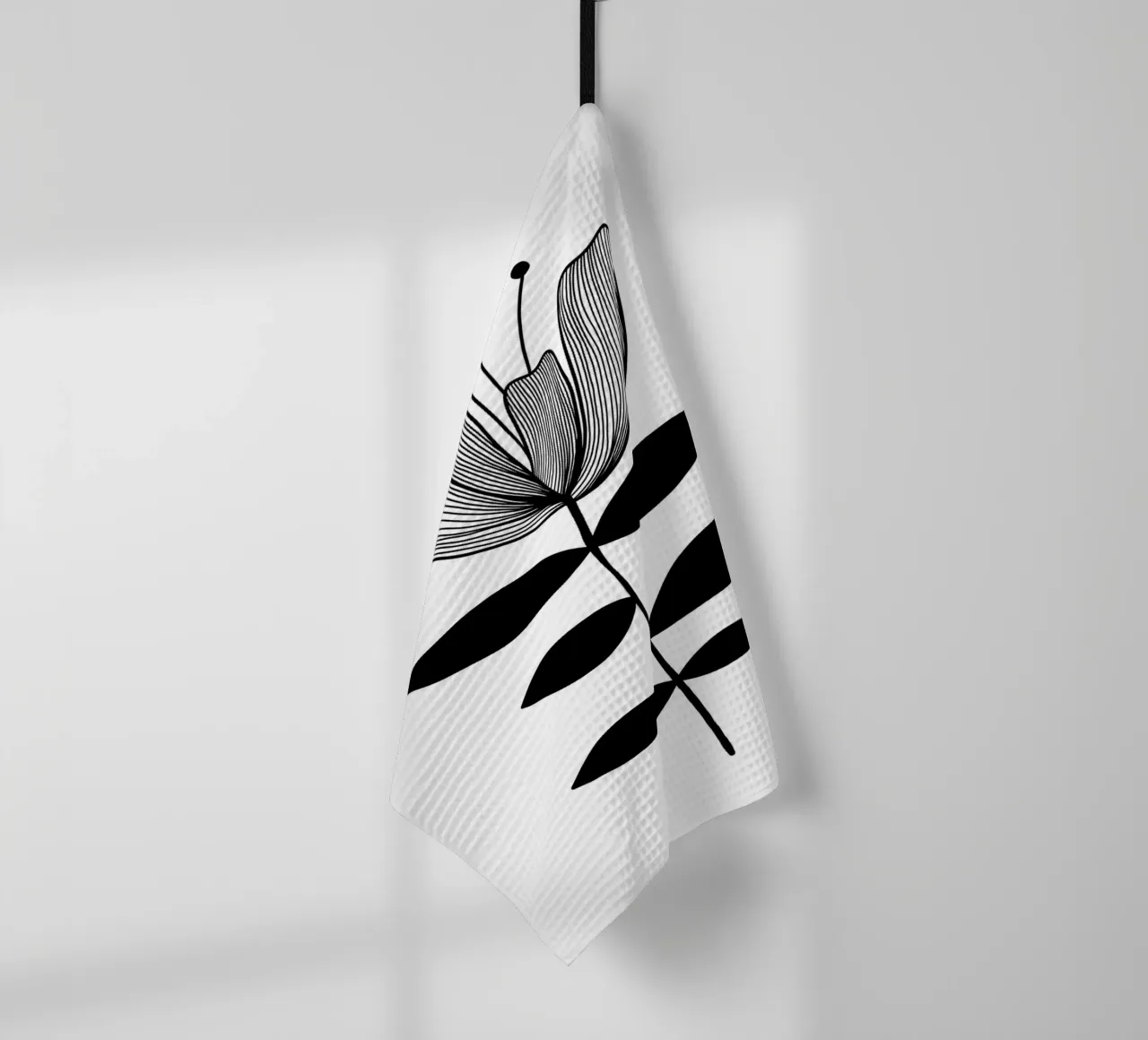 Illustrazione floreale in bianco e nero canovaccio da cucina da FlowersShop