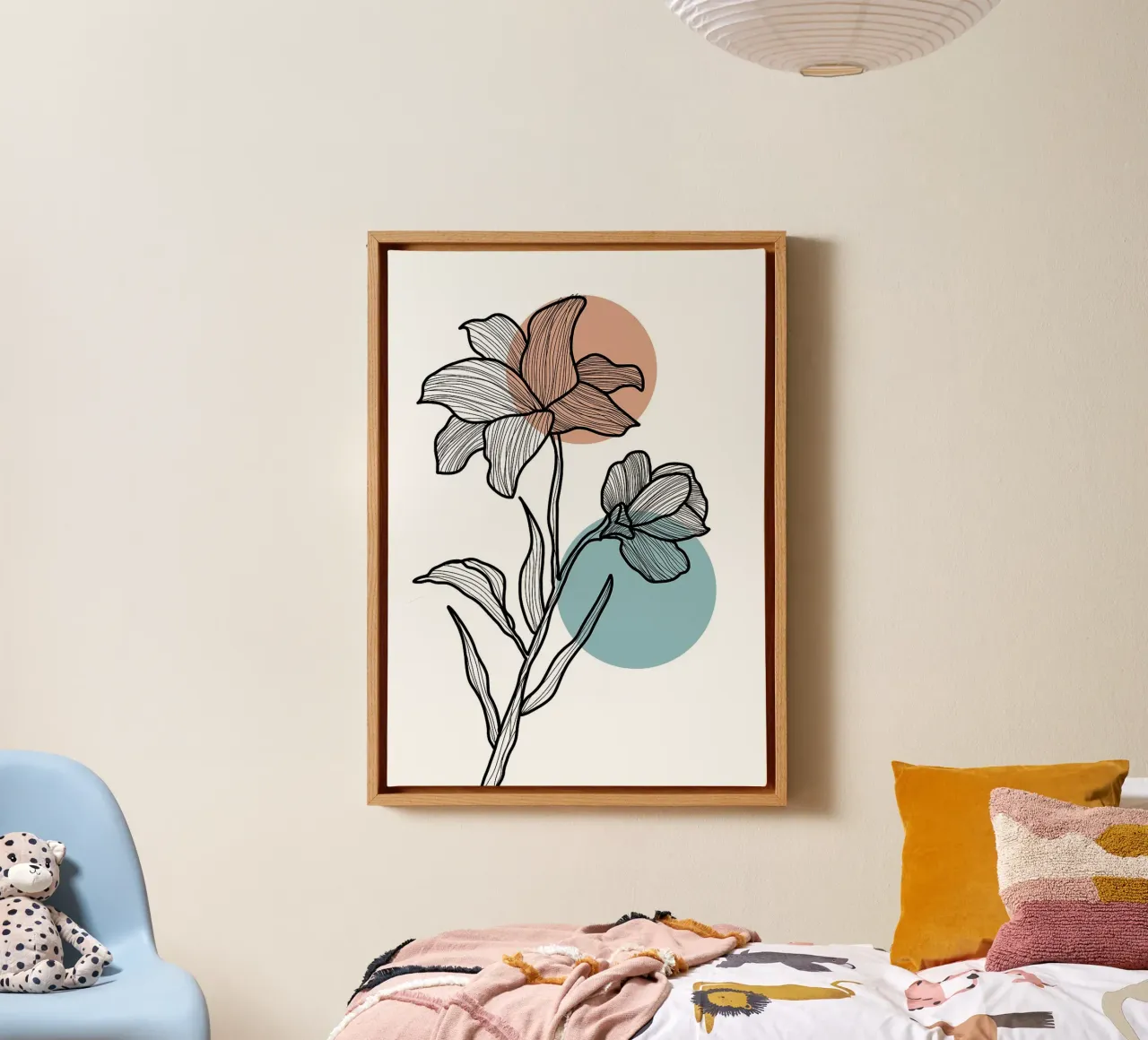Line Art Flower with Circles canvas with Floater frame by FlowersShop