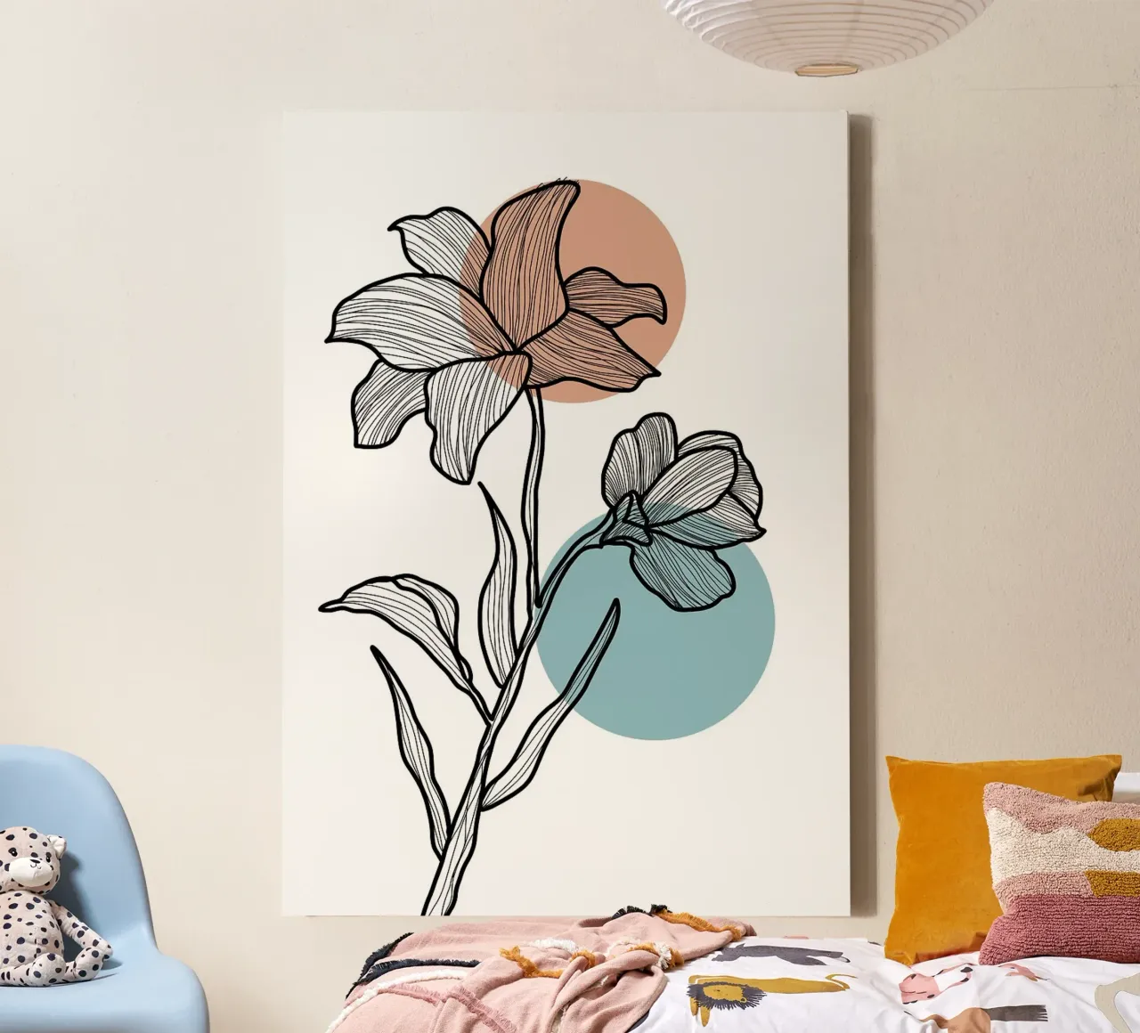 Line Art Flower with Circles canvas with Floater frame by FlowersShop