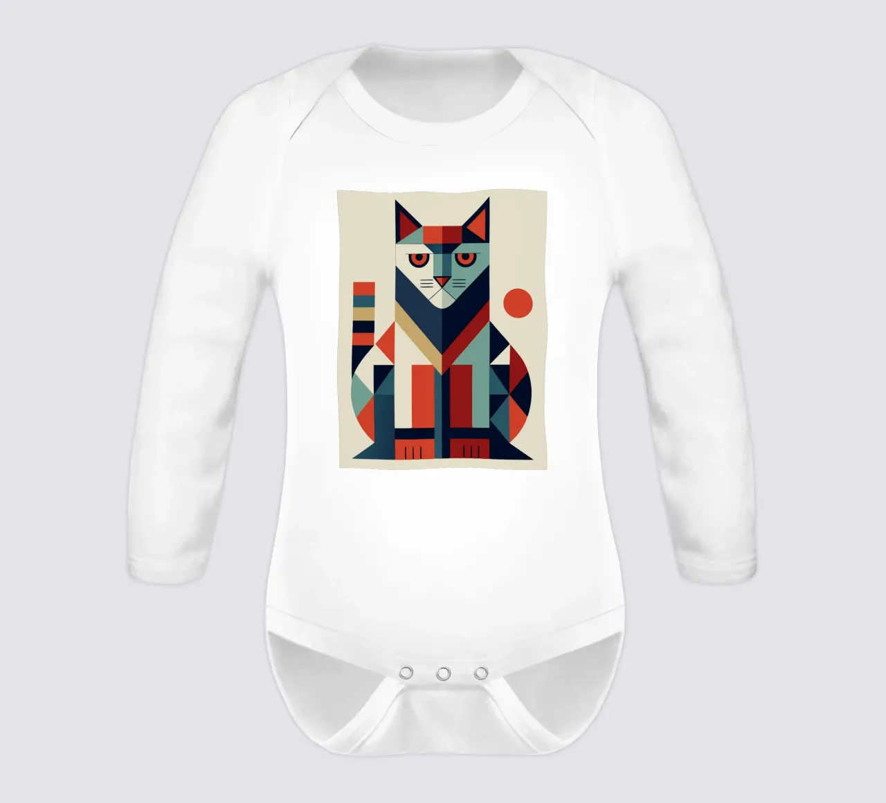 cat geometrics ilustration long-sleeve baby romper by nemaro