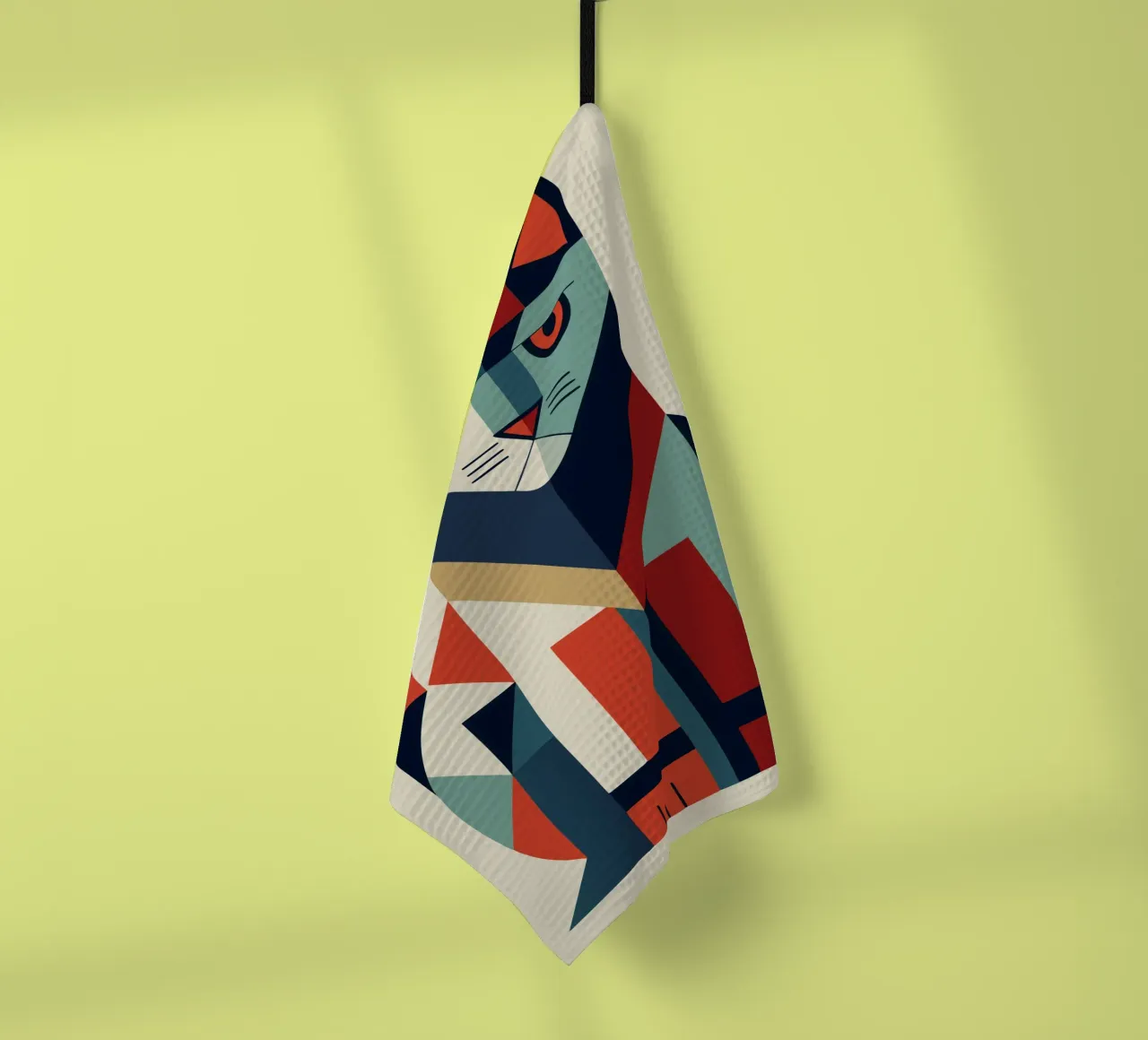 cat geometrics ilustration tea towel by nemaro