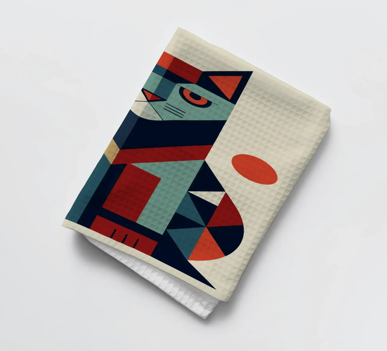 cat geometrics ilustration tea towel by nemaro