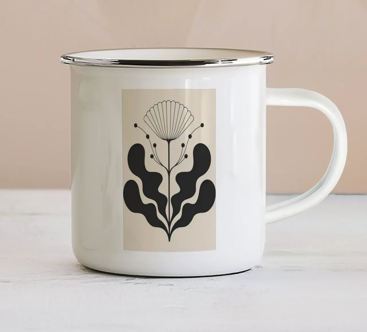 Arte popolare botanica nera minimalista tazza in smalto da FlowersShop