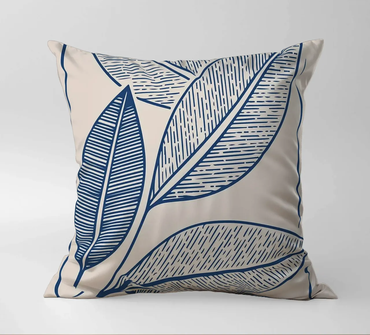 Arte moderna della linea di foglie botaniche in blu navy cuscino da FlowersShop