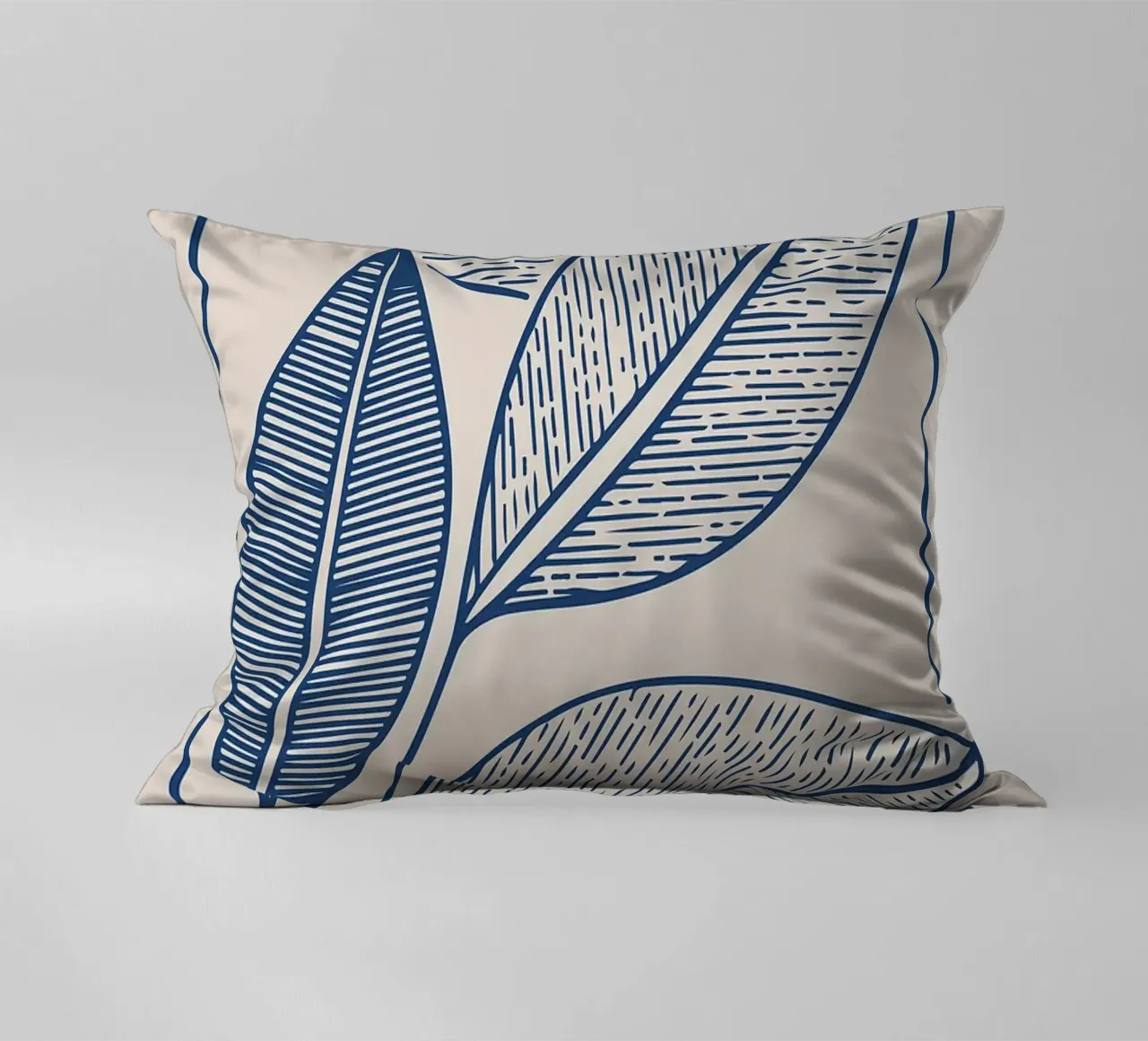 Arte moderna della linea di foglie botaniche in blu navy cuscino da FlowersShop