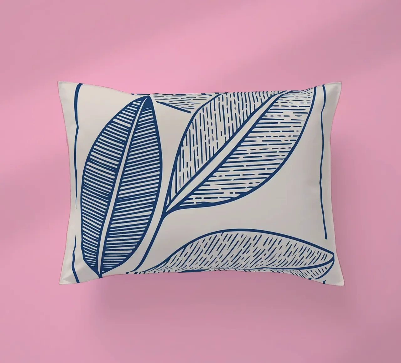 Arte moderna della linea di foglie botaniche in blu navy cuscino da FlowersShop