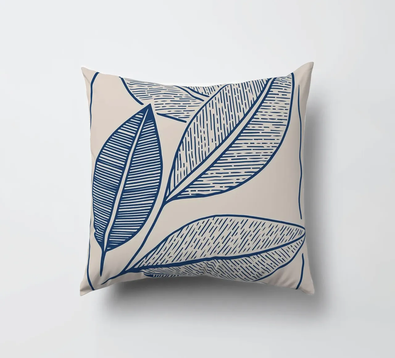 Arte moderna della linea di foglie botaniche in blu navy cuscino da FlowersShop