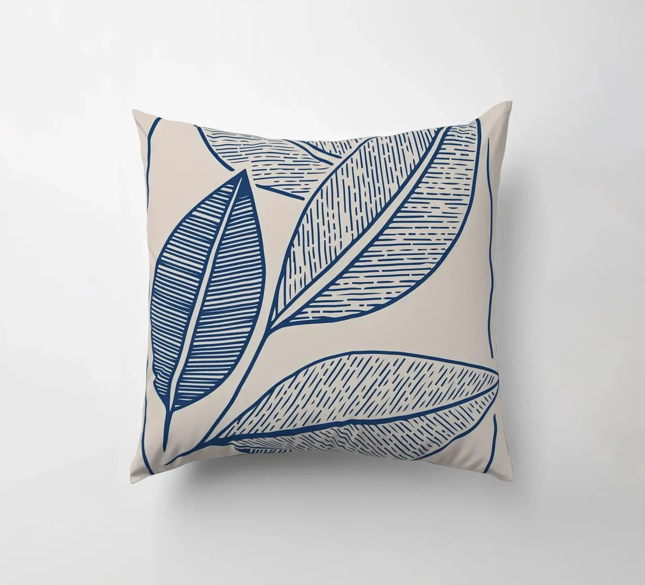 Arte moderna della linea di foglie botaniche in blu navy cuscino da FlowersShop