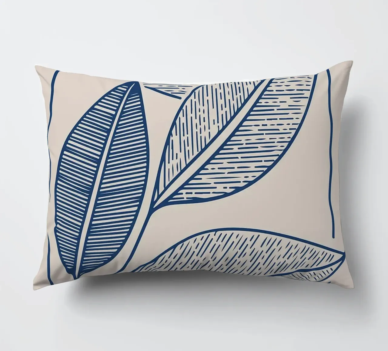 Arte moderna della linea di foglie botaniche in blu navy cuscino da FlowersShop