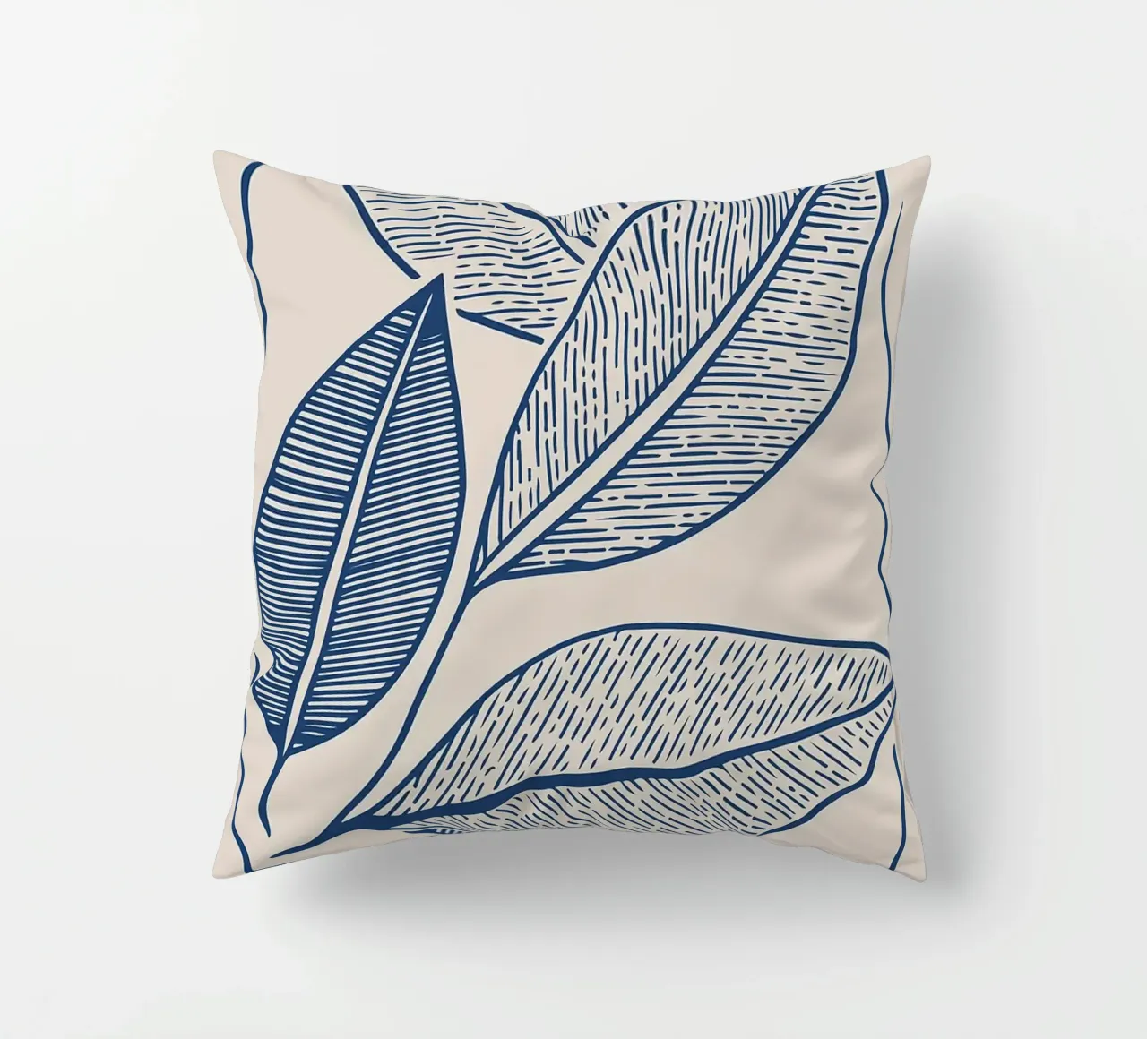 Arte moderna della linea di foglie botaniche in blu navy cuscino da FlowersShop