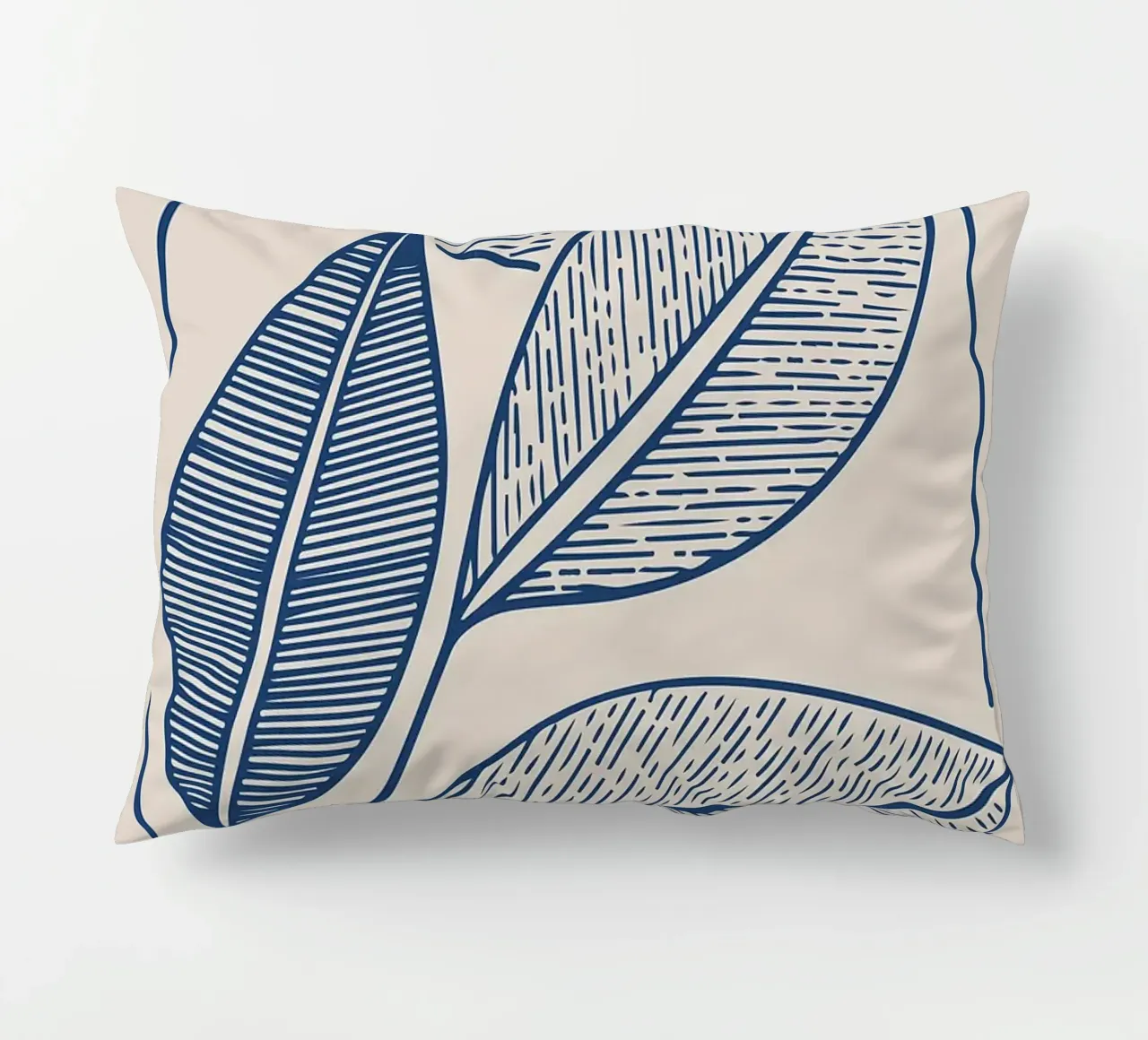 Arte moderna della linea di foglie botaniche in blu navy cuscino da FlowersShop