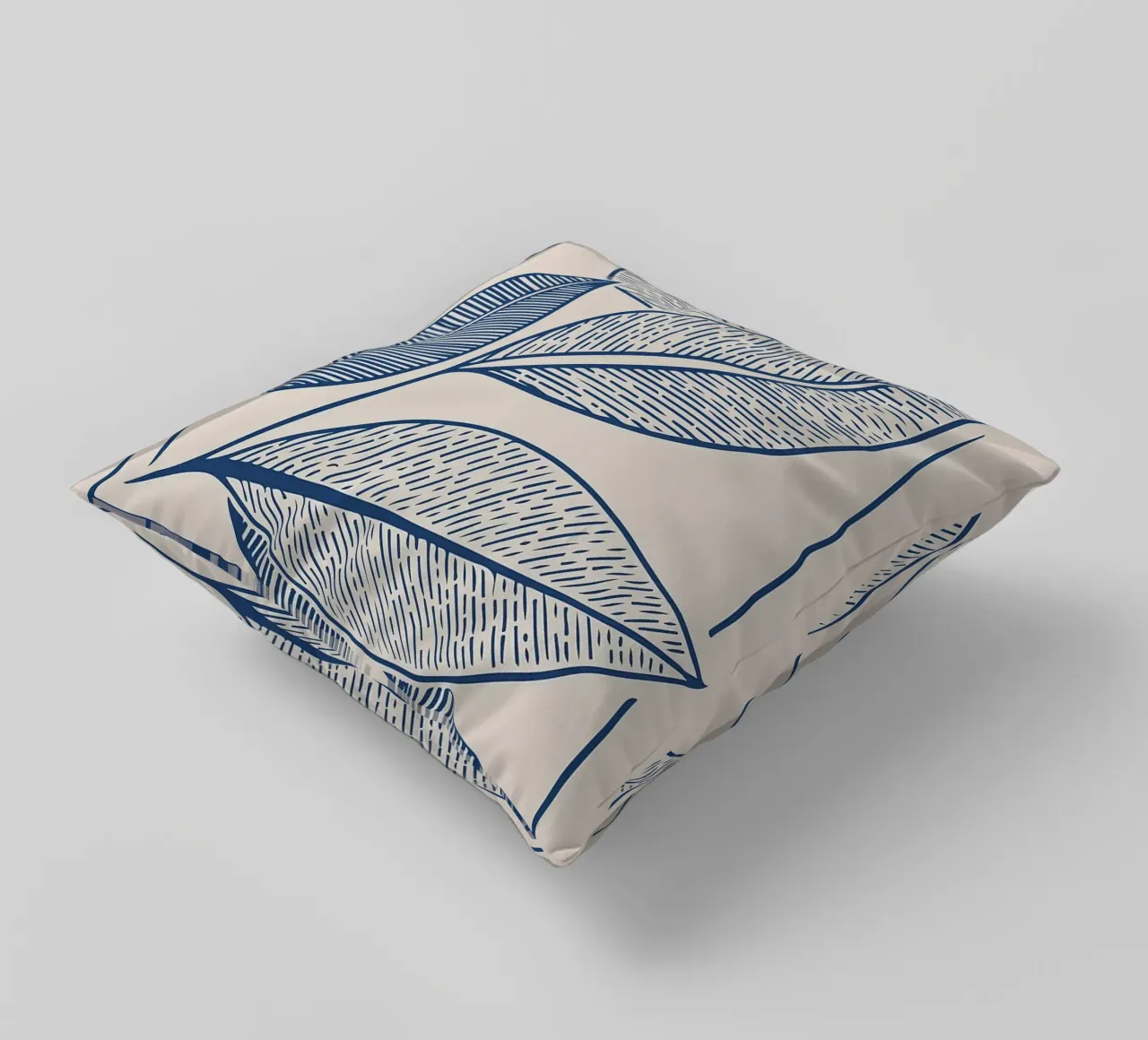 Arte moderna della linea di foglie botaniche in blu navy cuscino da FlowersShop
