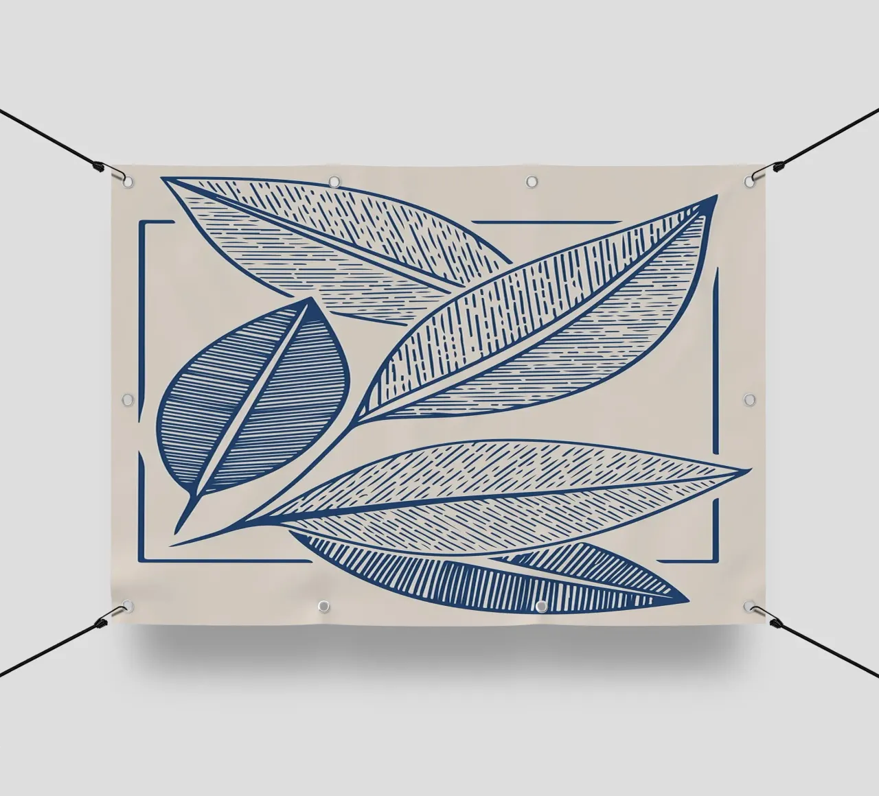 Arte moderna della linea di foglie botaniche in blu navy telo in pvc da FlowersShop