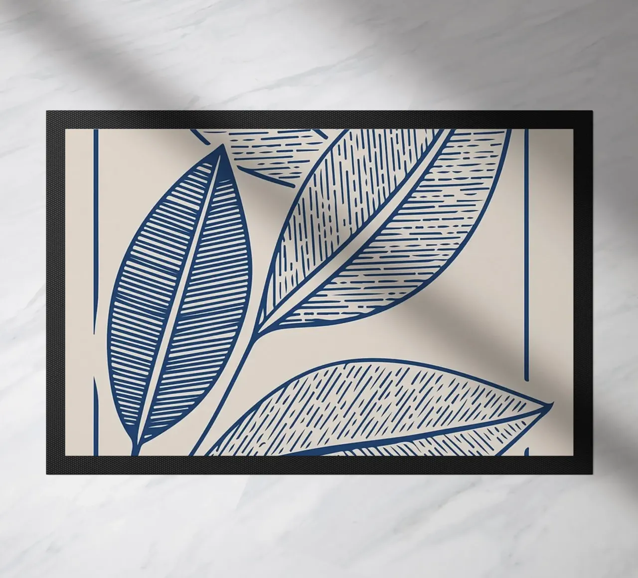 Arte moderna della linea di foglie botaniche in blu navy zerbino da FlowersShop