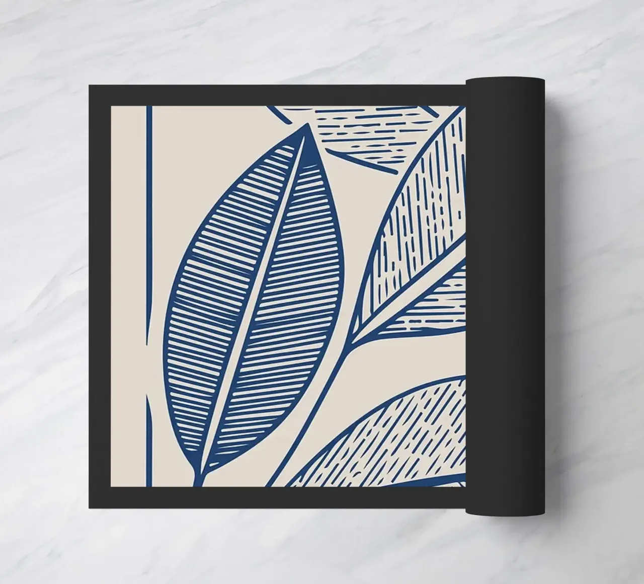 Arte moderna della linea di foglie botaniche in blu navy zerbino da FlowersShop