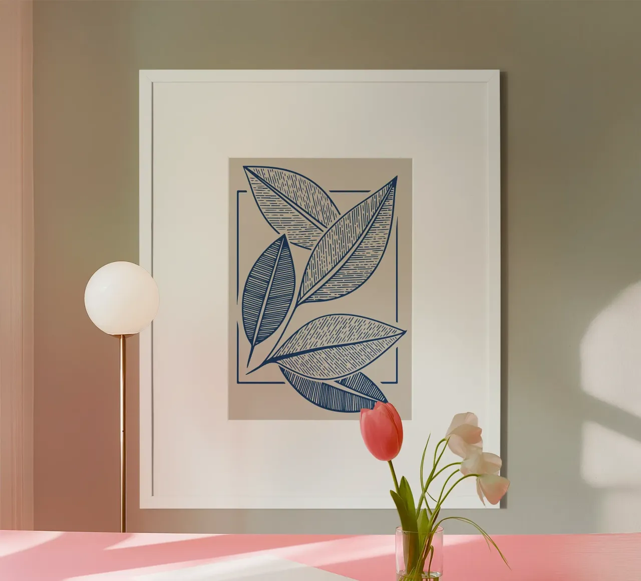 Arte moderna della linea di foglie botaniche in blu navy carta hahnemühle da FlowersShop