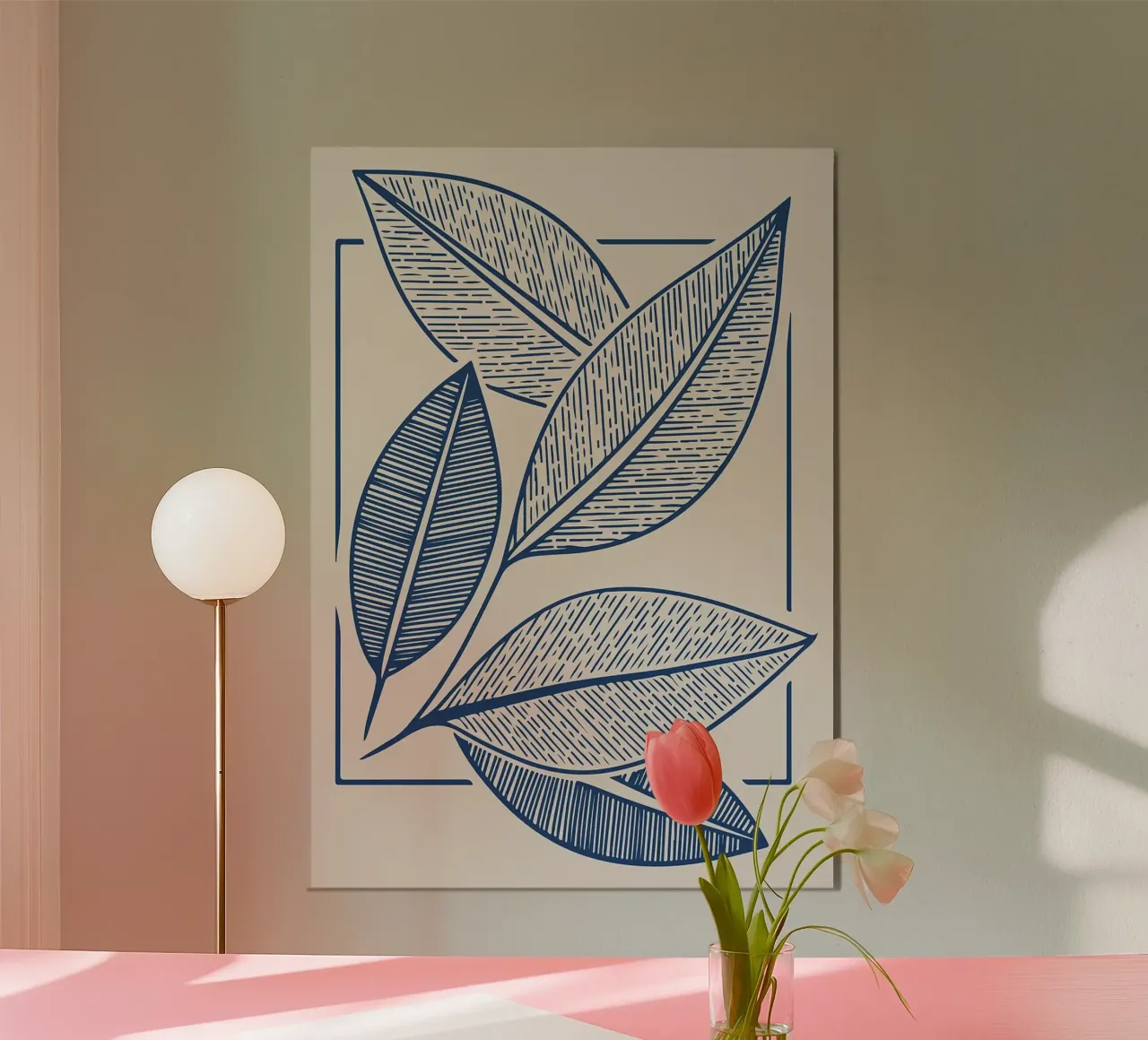 Arte moderna della linea di foglie botaniche in blu navy carta hahnemühle da FlowersShop