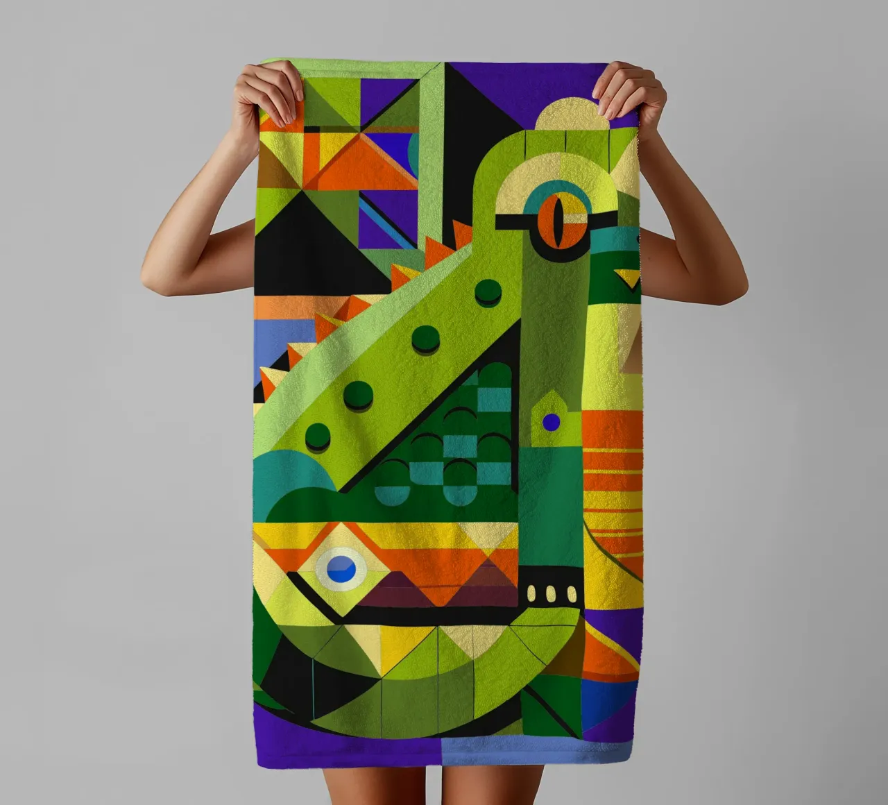 crocodile line geometrics ilustration towel by nemaro