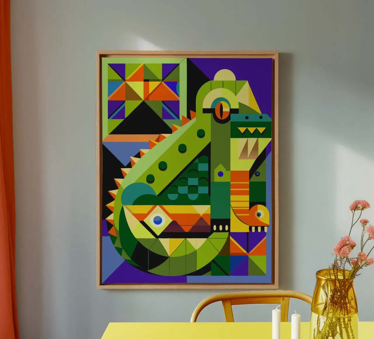 ilustración geométrica de líneas de cocodrilo lienzo con Marco flotante de nemaro