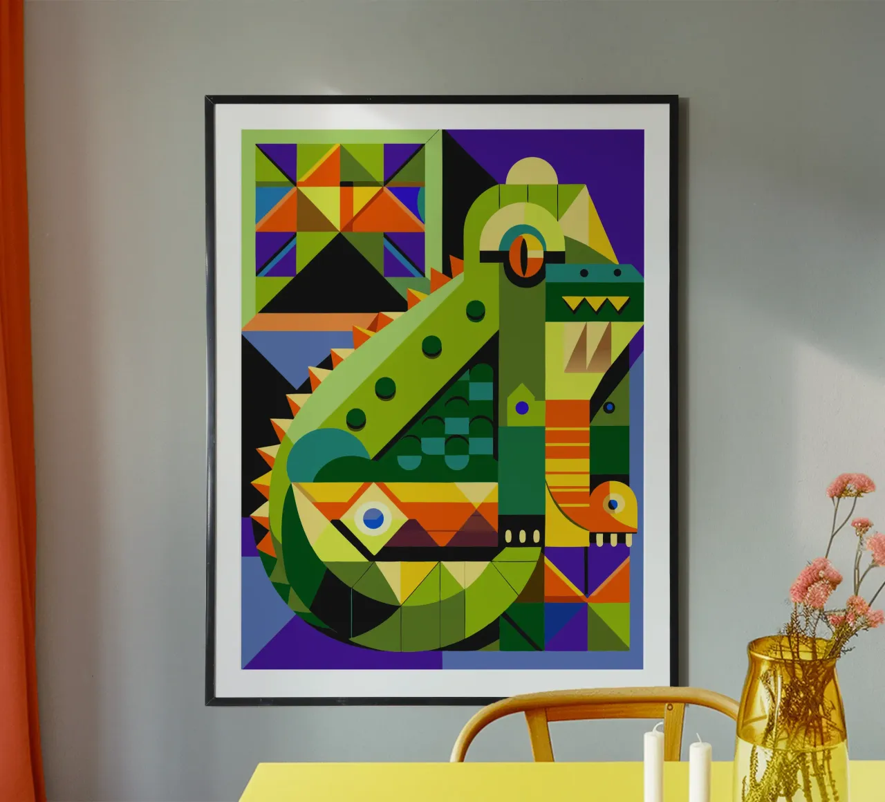 linea del coccodrillo geometria ilustrazione poster con telaio in plastica da nemaro