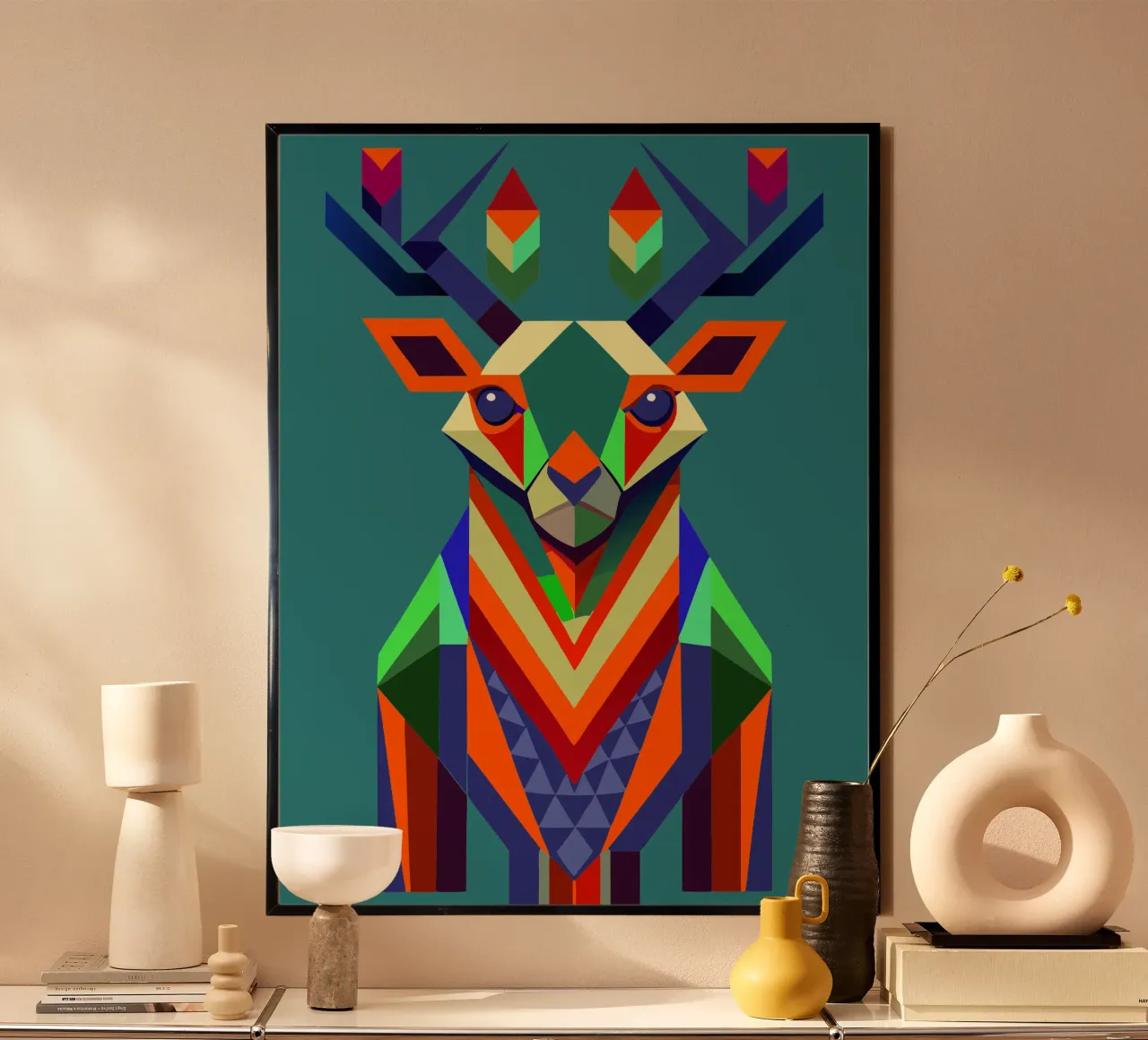 Illustrazione geometrica del cervo poster con telaio in alluminio da nemaro
