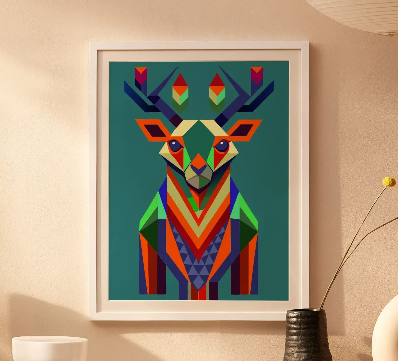 Illustrazione geometrica del cervo poster con telaio in alluminio da nemaro