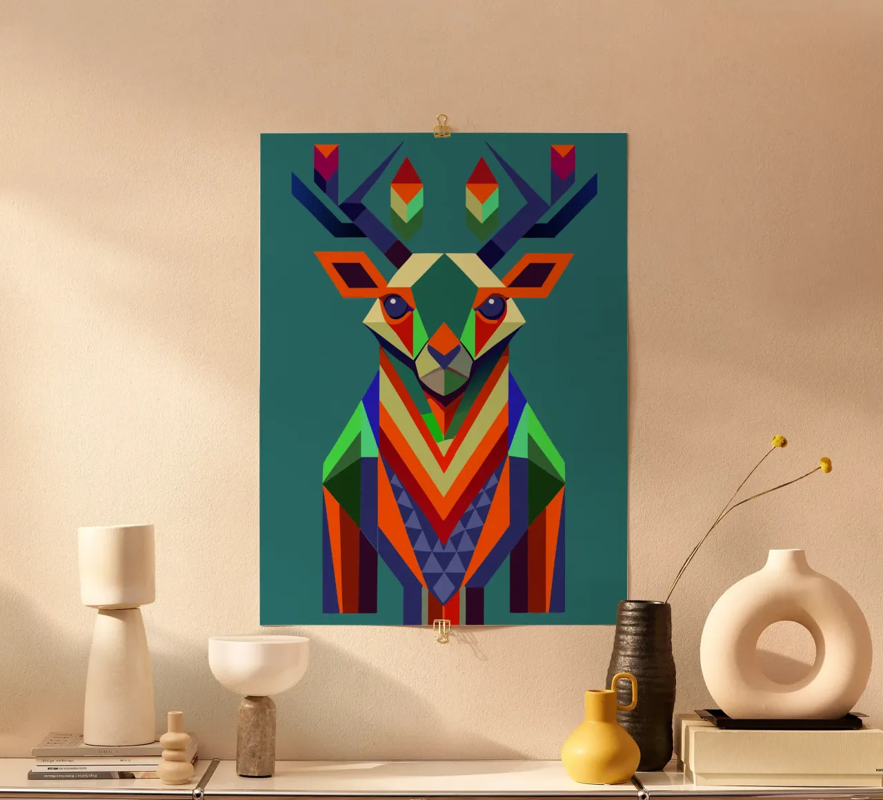 Illustrazione geometrica del cervo poster con telaio in alluminio da nemaro