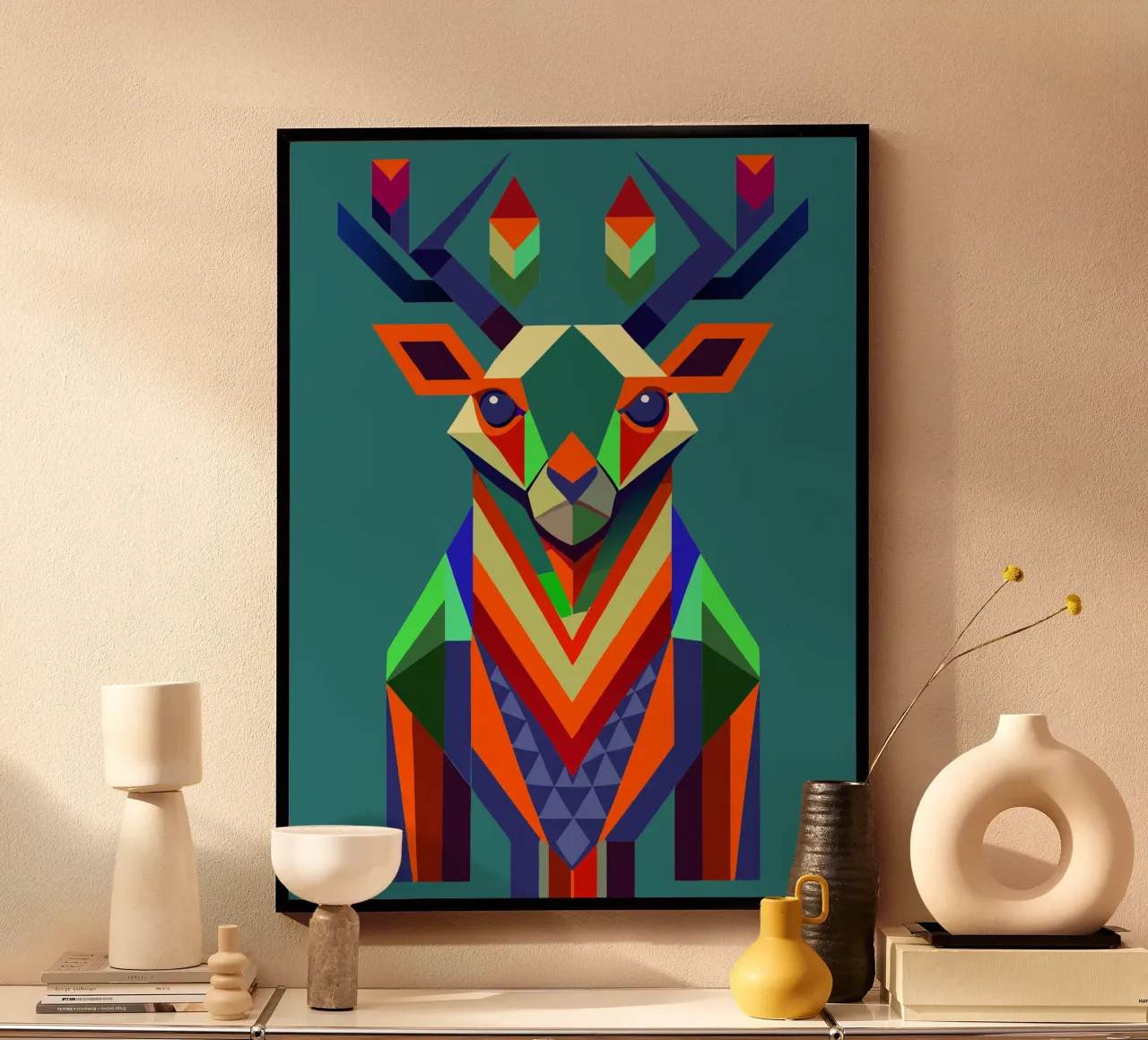 Illustrazione geometrica del cervo poster con telaio in alluminio da nemaro
