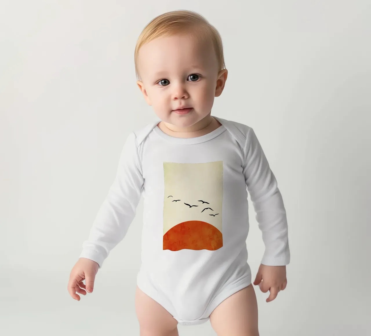 Sunset Dreams long-sleeve baby romper by Kubistika