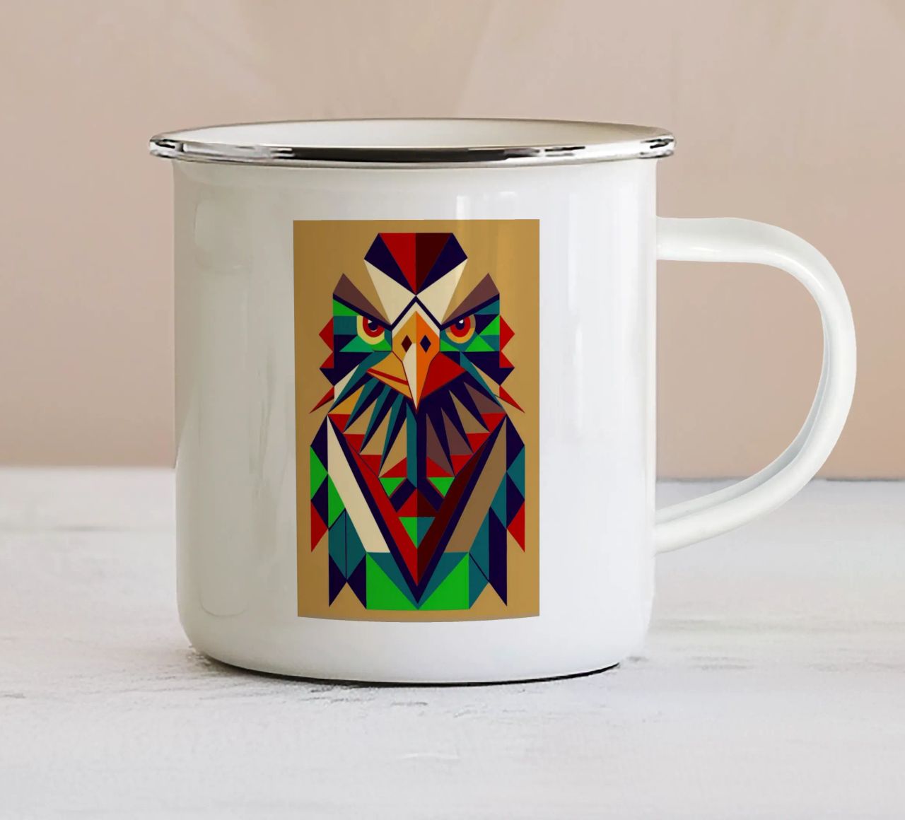 ilustrazione geometrica dell'aquila tazza in smalto da nemaro
