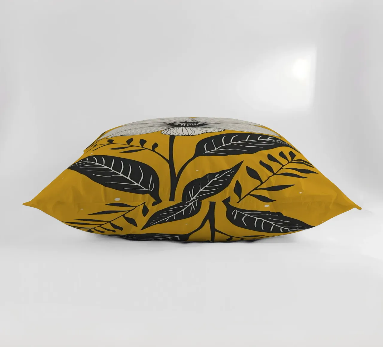 Dessin au trait botanique audacieux sur jaune moutarde 1 coussin de FlowersShop