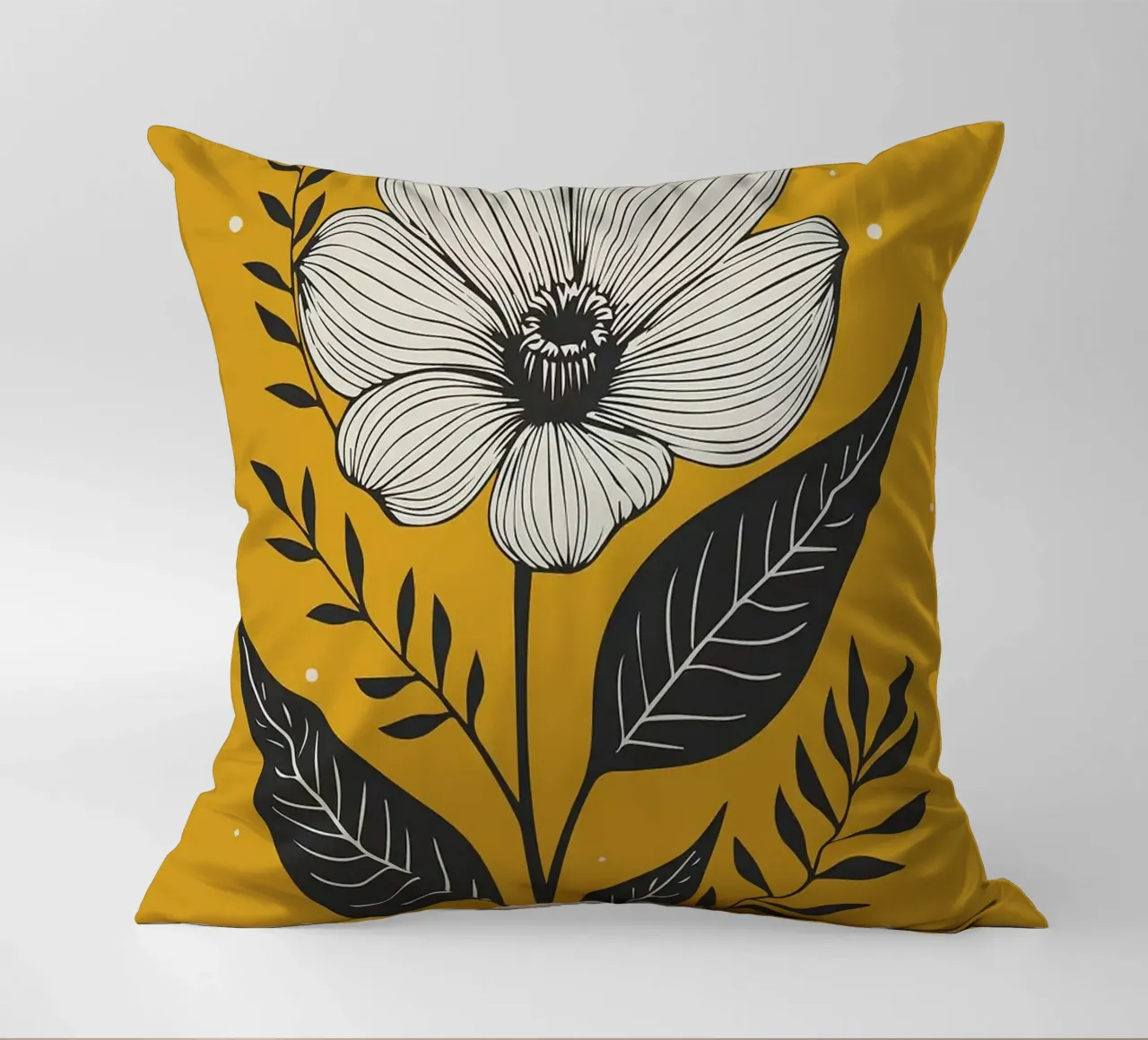 Dessin au trait botanique audacieux sur jaune moutarde 1 coussin de FlowersShop