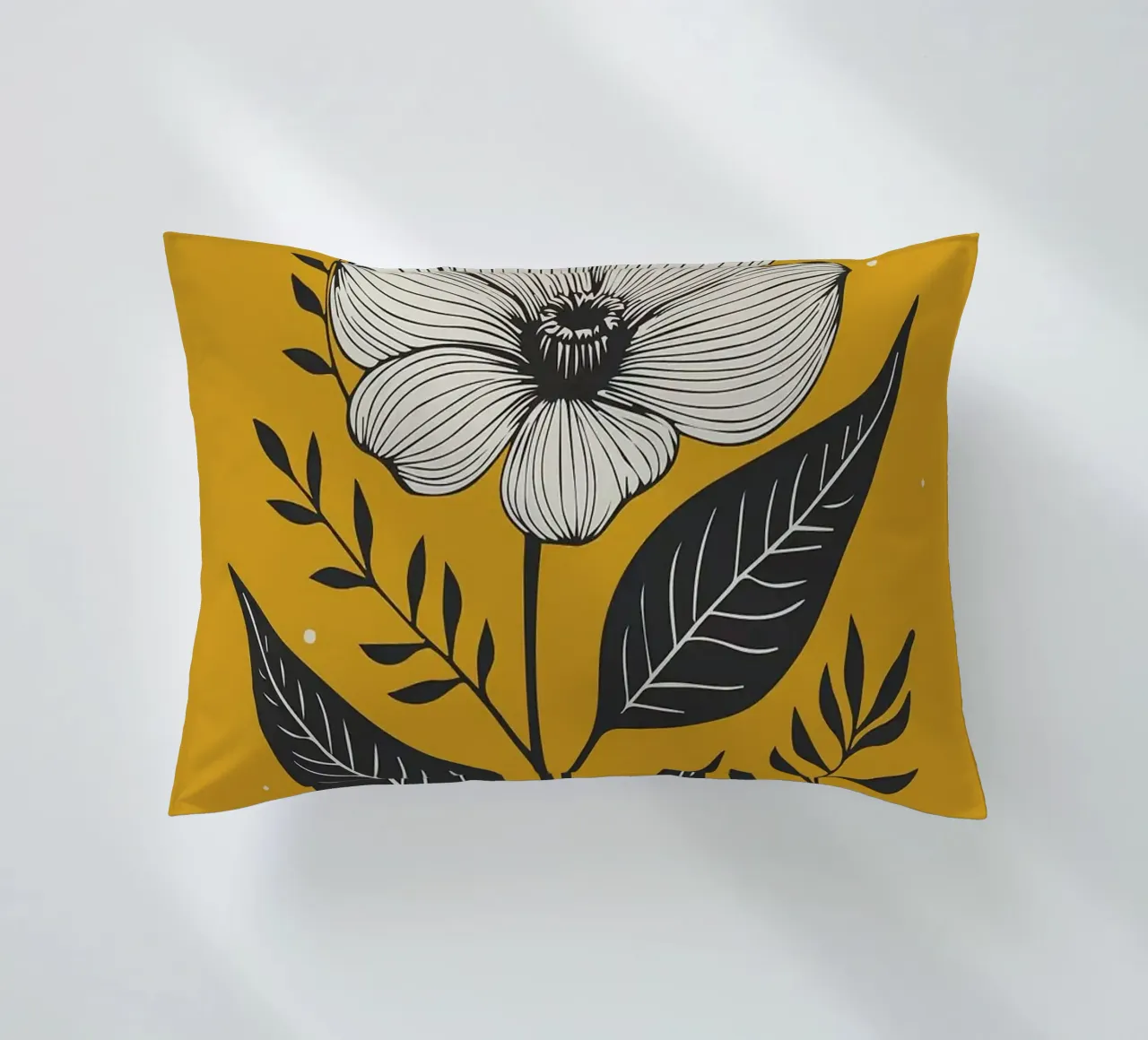 Dessin au trait botanique audacieux sur jaune moutarde 1 coussin de FlowersShop