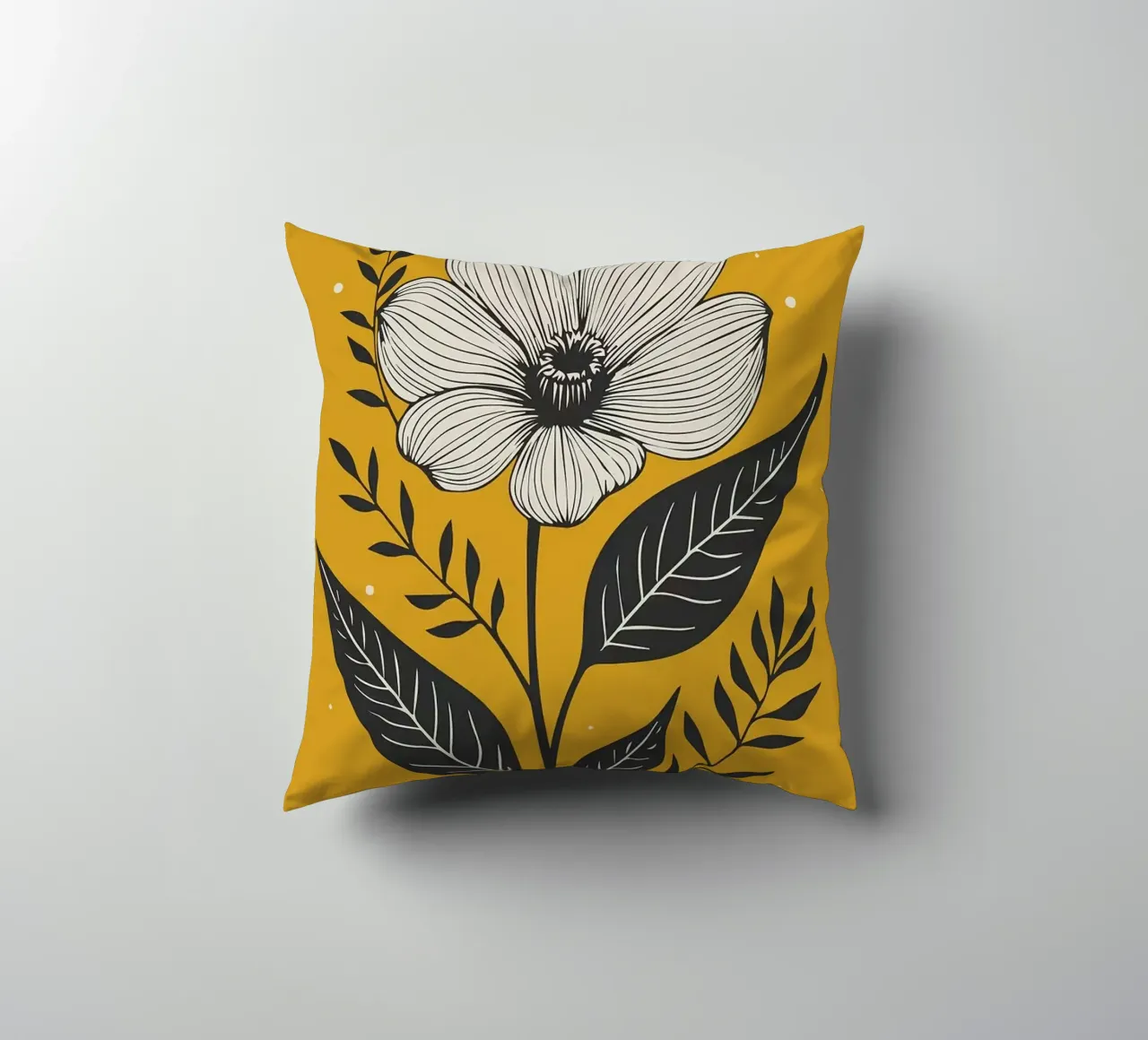 Dessin au trait botanique audacieux sur jaune moutarde 1 coussin de FlowersShop