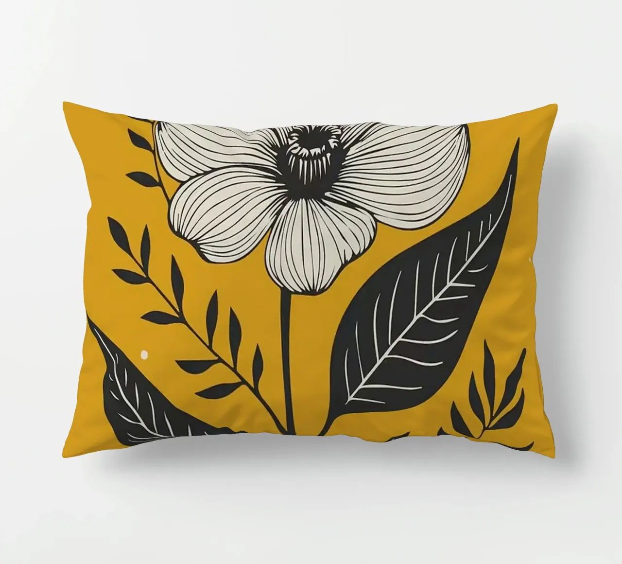Dessin au trait botanique audacieux sur jaune moutarde 1 coussin de FlowersShop