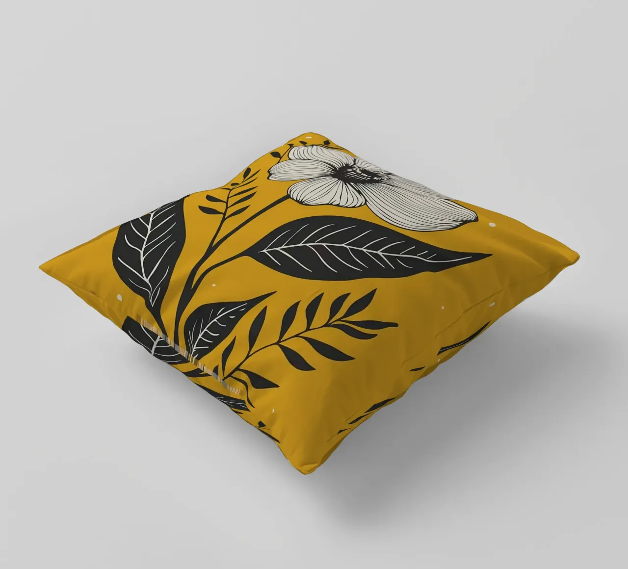 Dessin au trait botanique audacieux sur jaune moutarde 1 coussin de FlowersShop