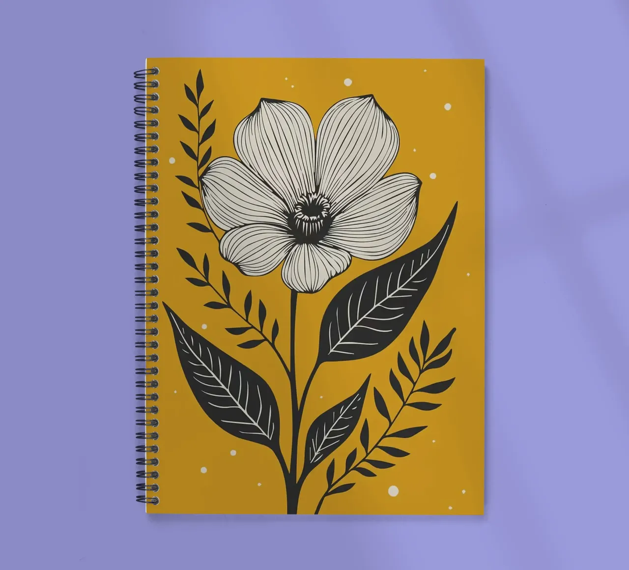 Bold Botanical Line Art on Mustard Yellow 1 spiral notebook by FlowersShop