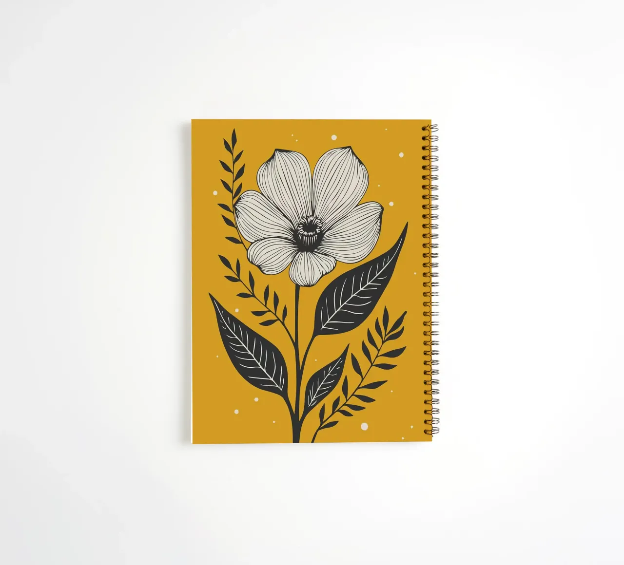Bold Botanical Line Art on Mustard Yellow 1 spiral notebook by FlowersShop