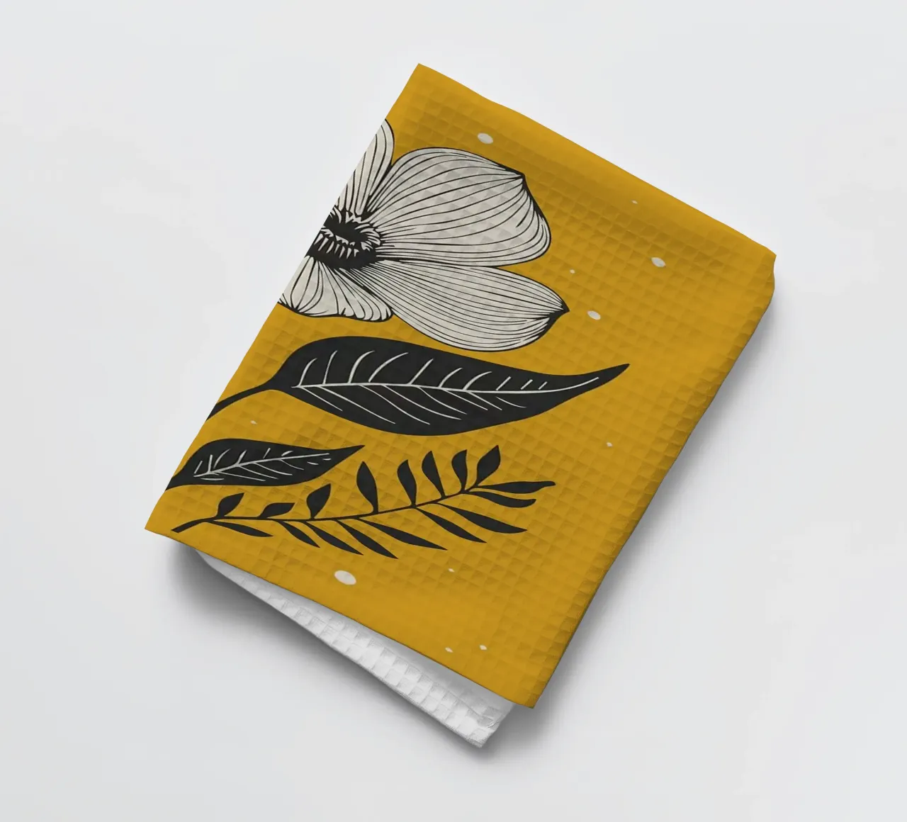 Dessin au trait botanique audacieux sur jaune moutarde 1 torchon de FlowersShop
