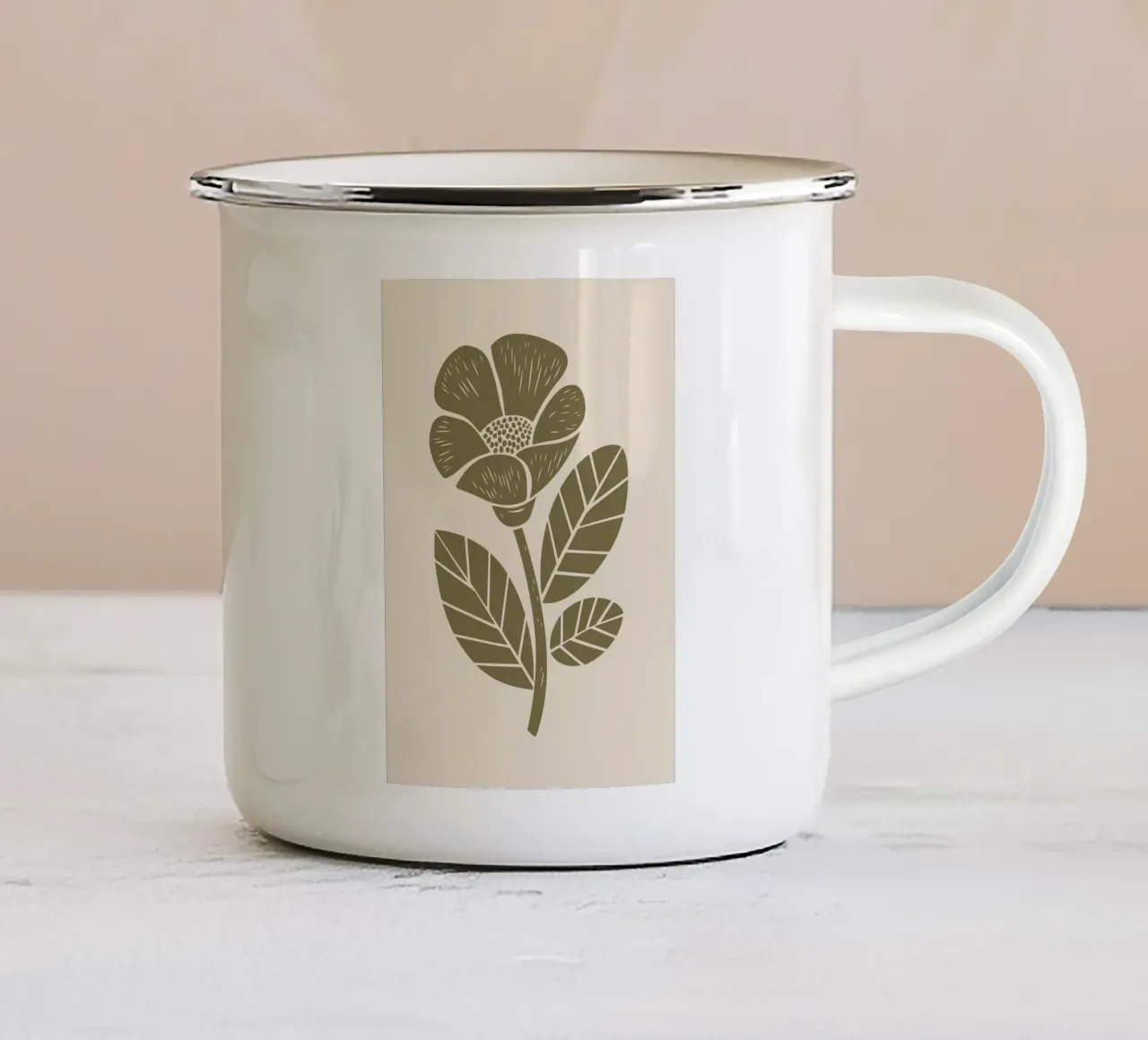 Verde oliva Fiore rustico Illustrazione Linocut tazza in smalto da FlowersShop