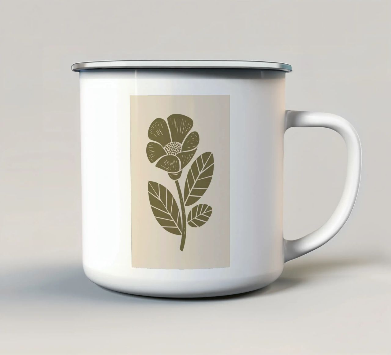 Verde oliva Fiore rustico Illustrazione Linocut tazza in smalto da FlowersShop