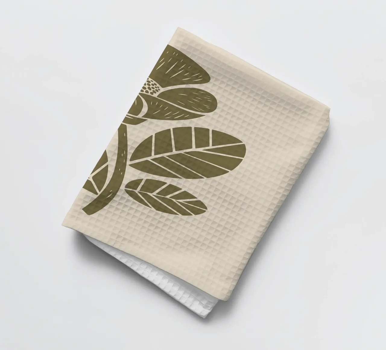 Verde oliva Fiore rustico Illustrazione Linocut canovaccio da cucina da FlowersShop