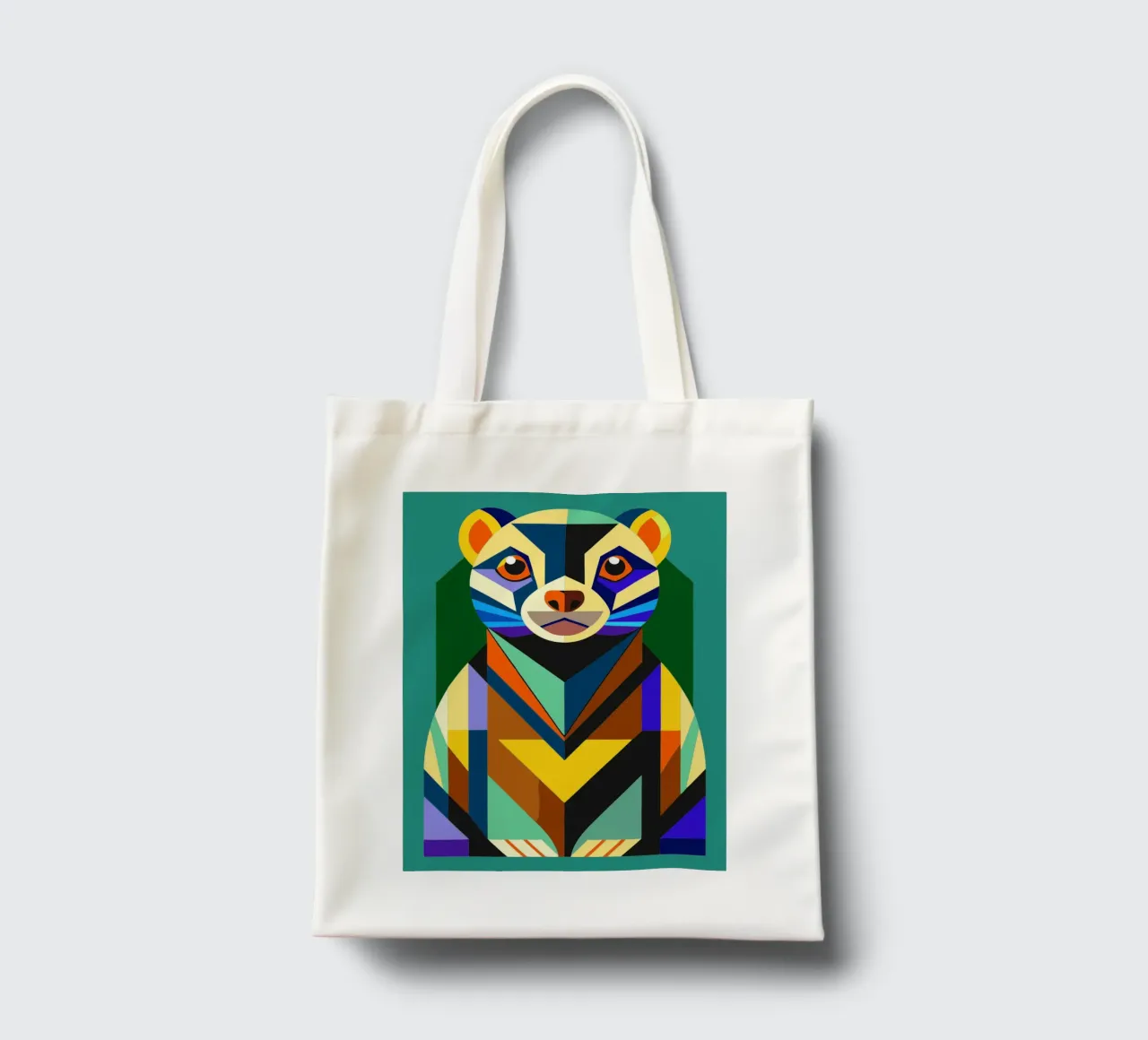 ilustrazione geometrica del furetto borsa in juta da nemaro