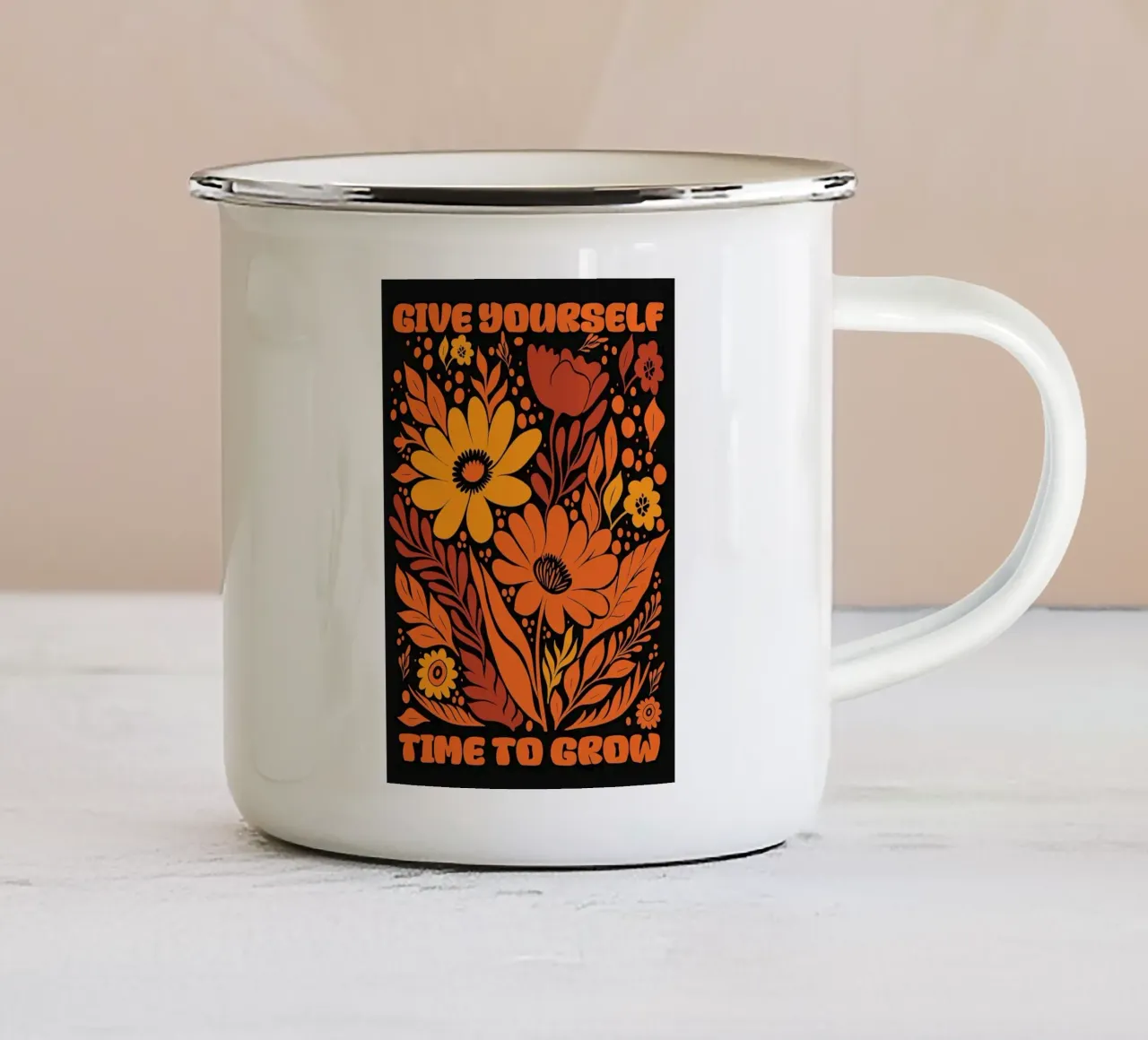 Date a voi stessi il tempo di crescere, citazioni sulla motivazione, Retro Floral tazza in smalto da FlowersShop
