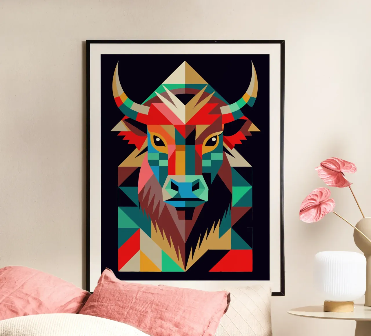 highland cow geometrics ilustration poster by nemaro