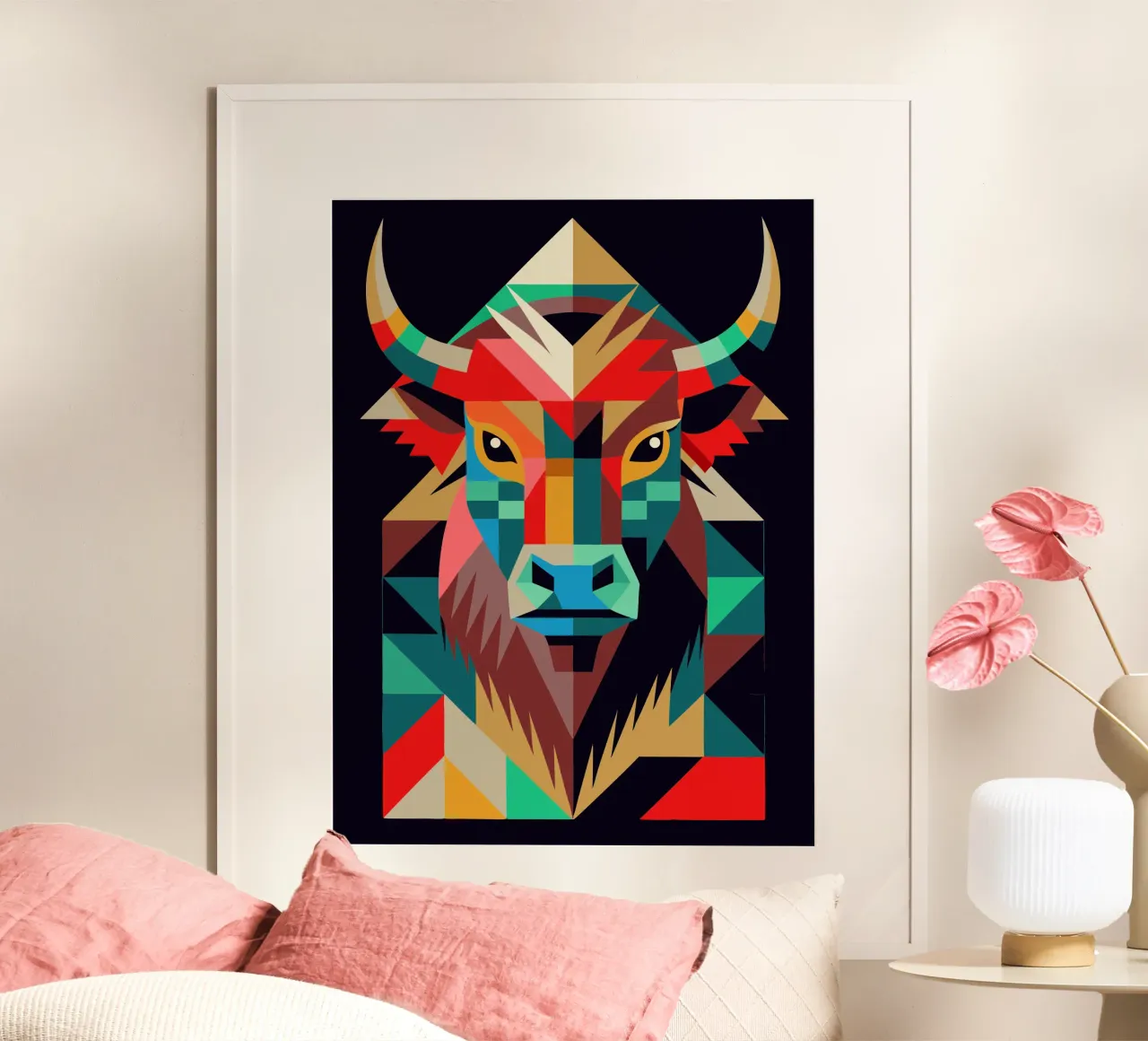 highland cow geometrics ilustration poster by nemaro