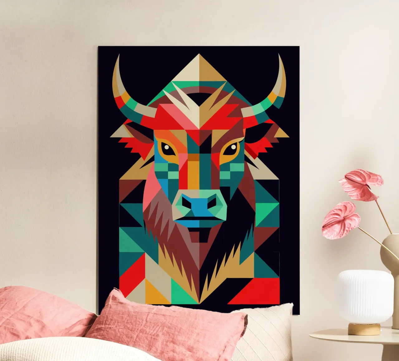 highland cow geometrics ilustration poster by nemaro