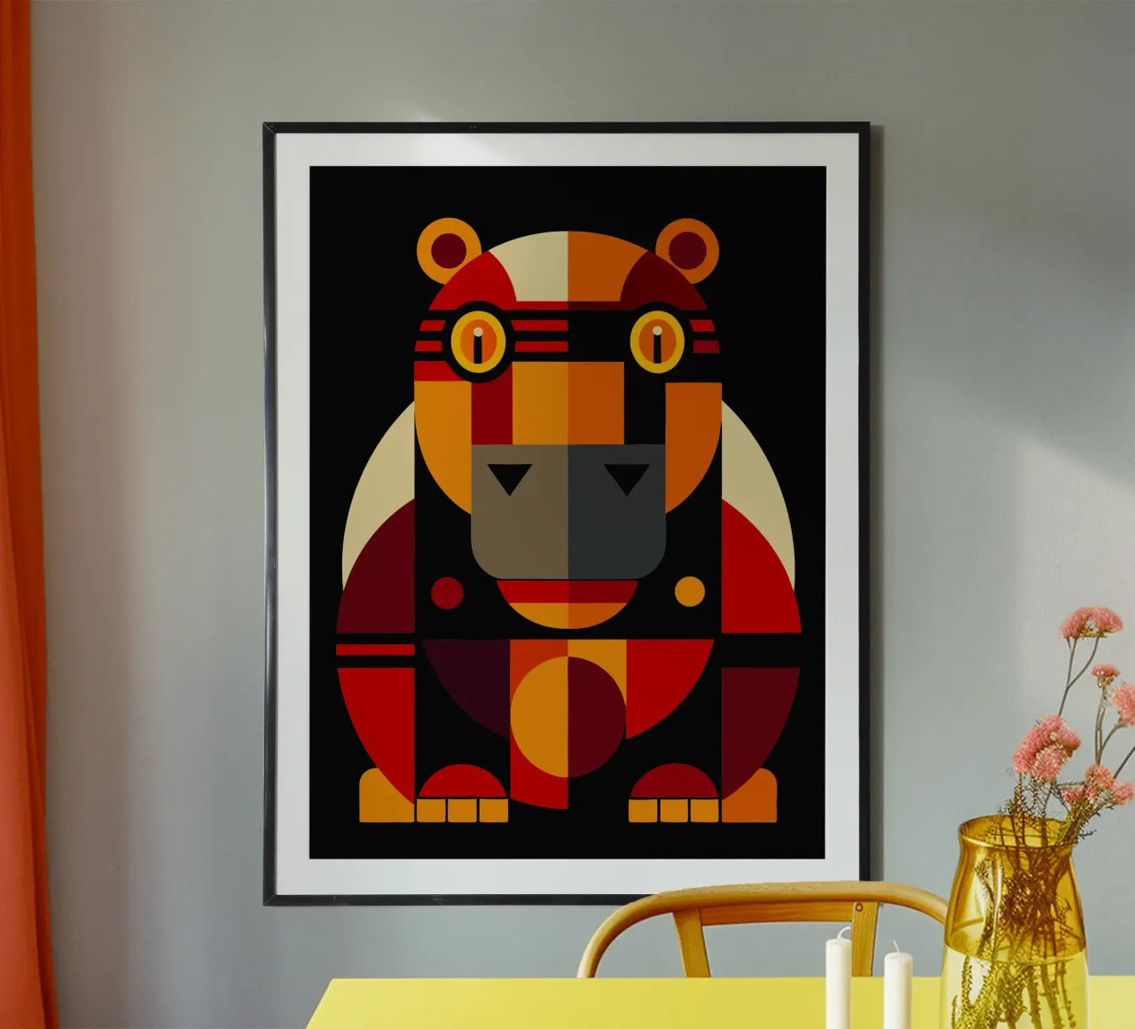 hippopotamus geometrics ilustration poster by nemaro