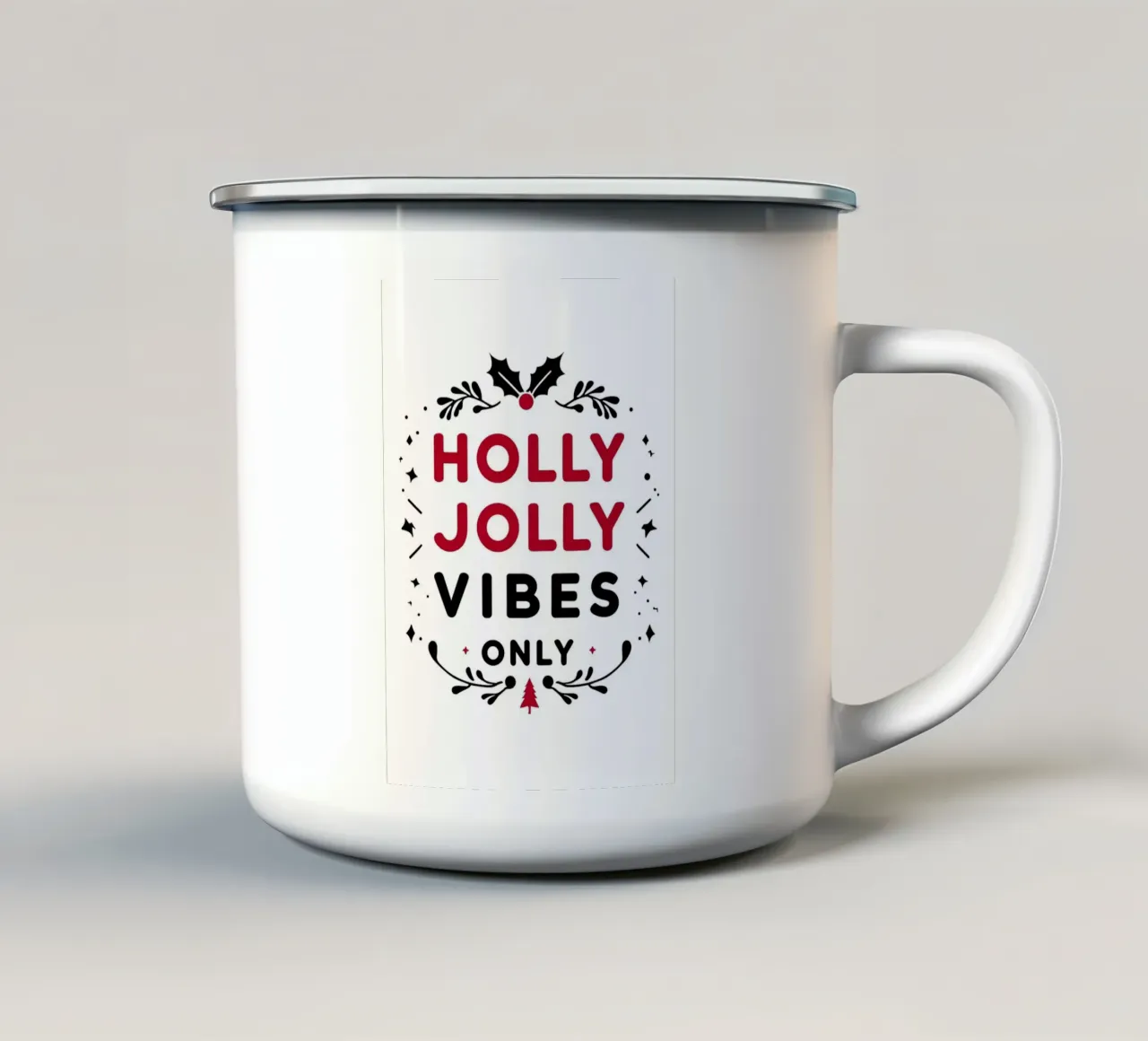Sólo Holly Jolly Vibes taza de esmalte de Brandi N Huskey
